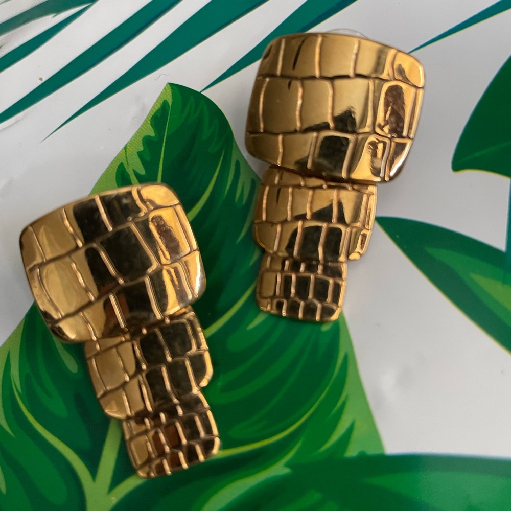 Textured Gold Statement Earrings - image 2